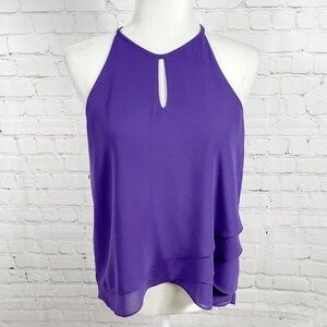 SHE + SKY Purple High Neck Layered Sleeveless Silk Blend Tank Blouse - SMALL